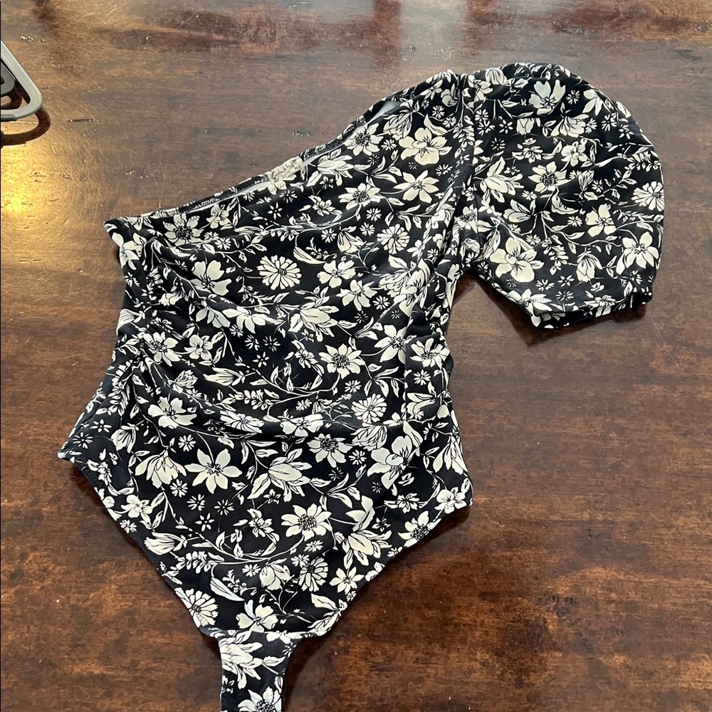 Free People Black and White Floral Bodysuit
